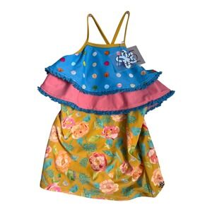 Matilda Jane Girls Floral Polka Dot Ruffle Tankini Swimsuit Top Boho Size 12 NEW